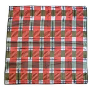 VTG 1960s Vera Neumann Plaid Scarf Red Olive Green Mod Retro Mid Century